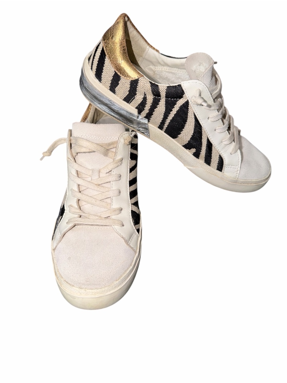 Dolce Vita Zina Zebra-Print Low Top Sneakers in White and‎ Gold